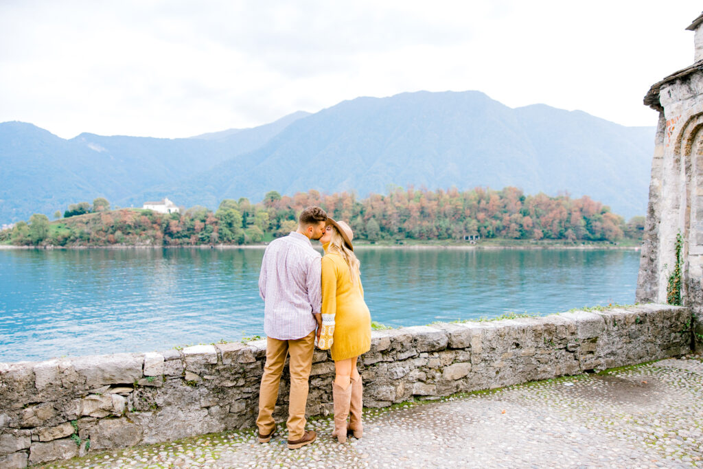 Lake Como Engagement Session with yellow dress in fall in Italy