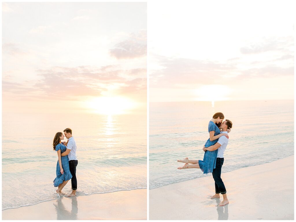 couple posing for engagement photos on florida beach